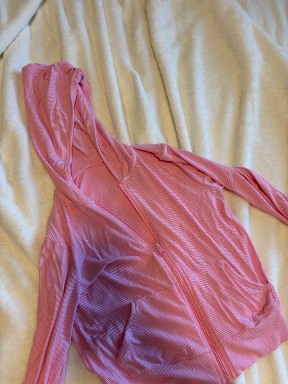 SKIMS Lightweight Pink Ribbed Zip Hoodie